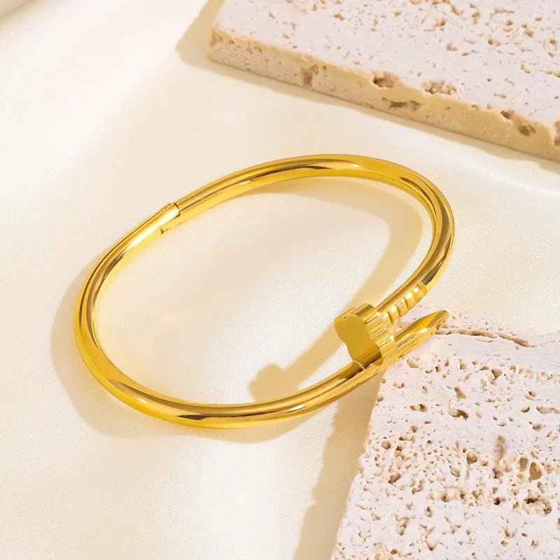 Luxury Nail Design Stainless Steel Gold Color Bracelet