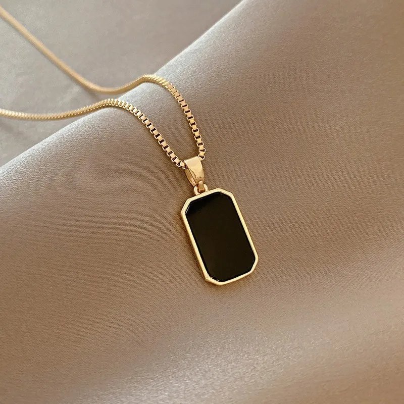 Double-sided Letter Square Pendant Necklace
