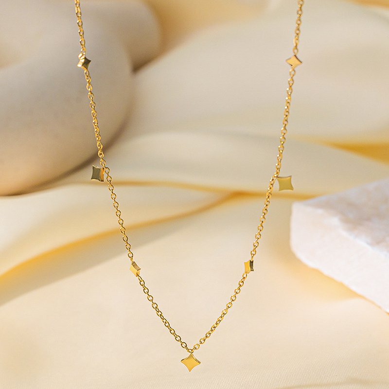 ANENJERY 316L Stainless Steel Multiple Flower Star Imitation Pearls Necklace for Women Vintage Ins Fashion Jewelry Gifts Daily