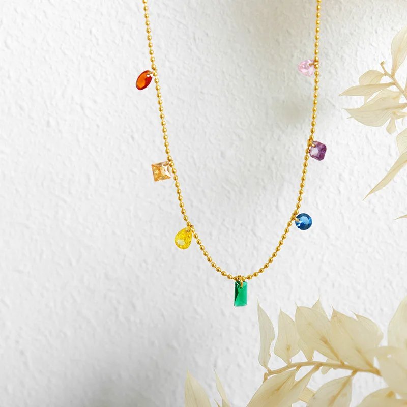 Colorful Cubic Zirconia Nature Stone Stainless Steel Waterproof Hypoallergenic Charm Waterproof Jewelry Gifts