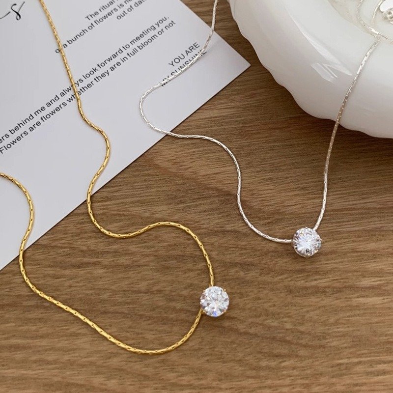 Gold Plated Zircon Necklace Dainty CZ Charm Pendant Minimalist Chain Jewelry Anti Tarnish Women Gift Round Birthstone Accessory