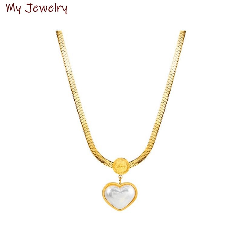 Waterproof Stainless Steel Heart-shaped Shell Charm Necklace Earrings Set 18k Gold-plated Love Heart Earrings Jewelry