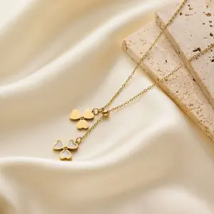 316L Stainless Steel Gold Plated Simple Bracelet Necklace Set for Women White Shell Heart Pendant Girls Charms Choker Jewelry