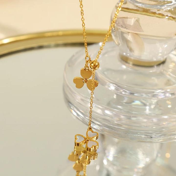 316L Stainless Steel Gold Plated Simple Bracelet Necklace Set for Women White Shell Heart Pendant Girls Charms Choker Jewelry