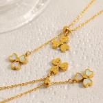 316L Stainless Steel Gold Plated Simple Bracelet Necklace Set for Women White Shell Heart Pendant Girls Charms Choker Jewelry