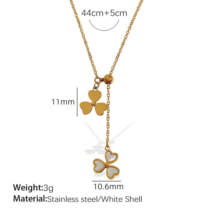 316L Stainless Steel Gold Plated Simple Bracelet Necklace Set for Women White Shell Heart Pendant Girls Charms Choker Jewelry