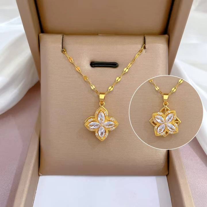 Luxury Titanium Steel Rotating Flower Necklace Versatile Korean Style Jewelry Design for Fashion Lovers