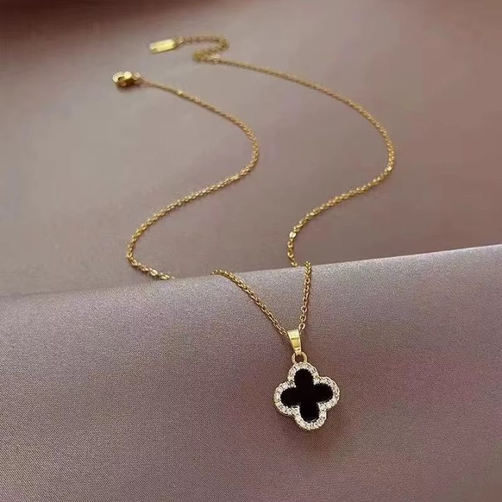 Double-Sided Micro-Set Four-Leaf Clover Pendant Titanium Clavicle Chain Fashionable Versatile Simple Luxury Titanium Jewelry