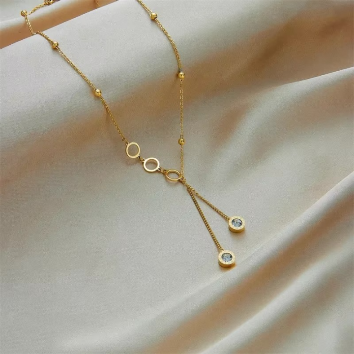 New Exquisite Roman Numeral Crystal Circle Long Pendant Necklace for Women Luxury Gold Color Stainless Steel Jewelry Colorfast