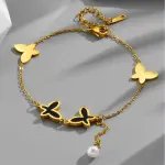 Butterfly Pearl Charm Anklet – Elegant Double Layer Women’s Jewelry Gift