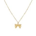 Stainless Steel Classic Gold Color Bowknot Pendant Necklace for Women
