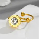 Afirstee Stainless Steel Roman Number Ring – Gold Color with Cubic Zirconia for Women