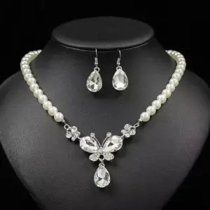 European & American Style Pearl Jewelry Set – Bridal Gem Necklace & Earrings
