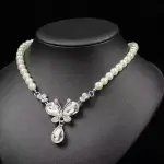 European & American Style Pearl Jewelry Set – Bridal Gem Necklace & Earrings