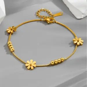 Welding Fixation Beading Daisy Flowers Charm Anklets Chain For Women