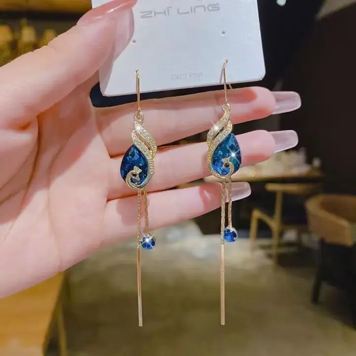 Korean Vintage Crystal Peacock Earrings – Luxury Women’s Fashion Jewelry